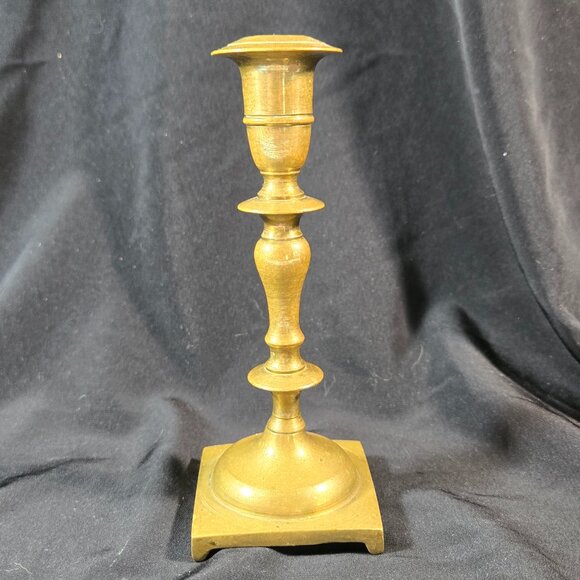 Vtg Solid Brass Candlestick Holder 7" Colonial Style MCM Pillar Taper Candles - Picture 1 of 11